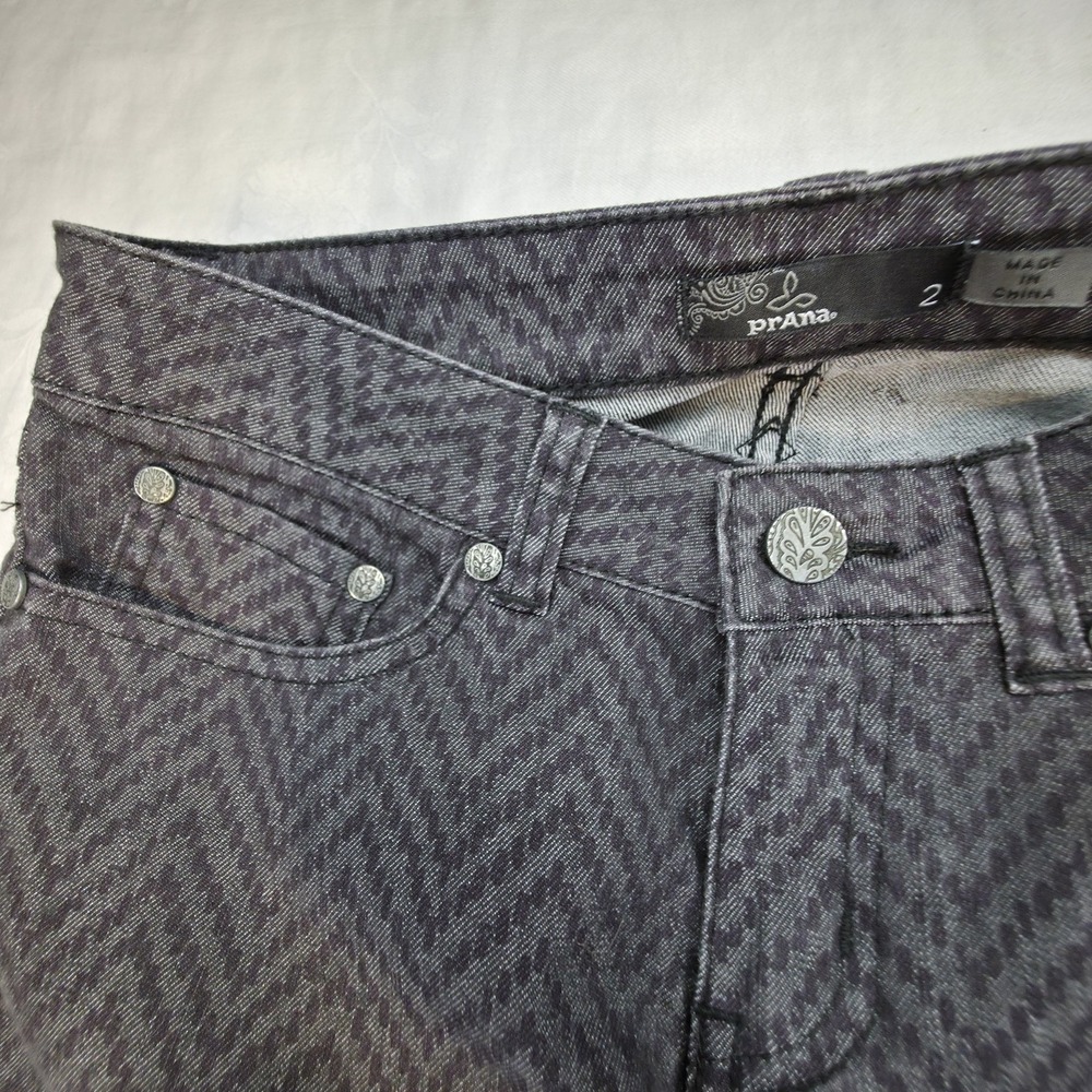 PrAna Kara Jeans sz 2 Gray Chevron Pattern, Organic Cotton Stretch‎ Denim 30x31
